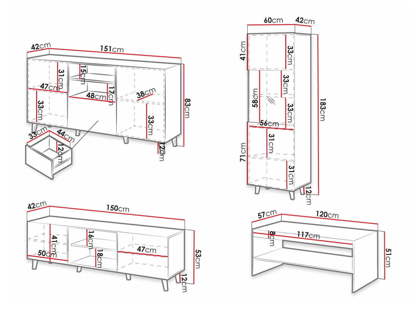 Set za dnevnu sobu Levmari 109 (Crno)