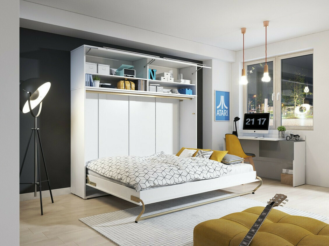 Zidni krevet Concept Pro Lenart IV (Belo + Sjajno belo)