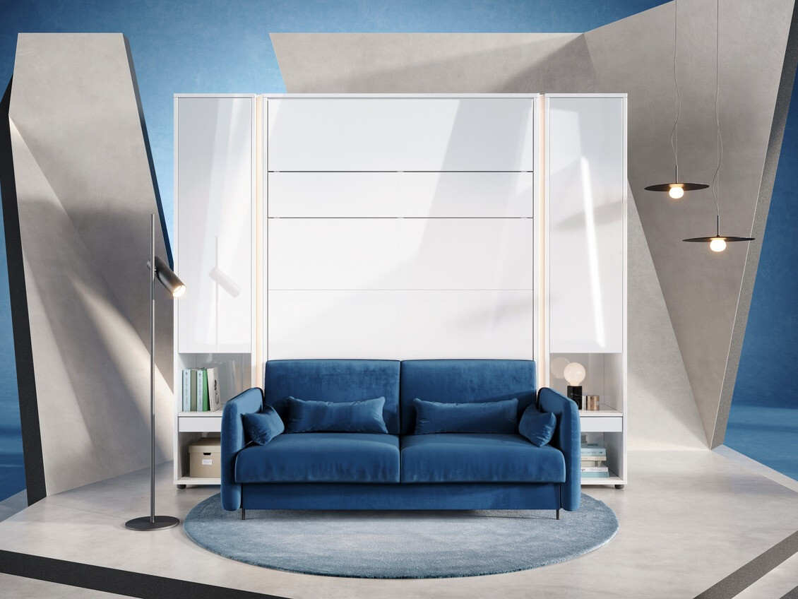 Set nameštaja Concept Pro Lenart VI (Sjajno belo + Belo + Plava)