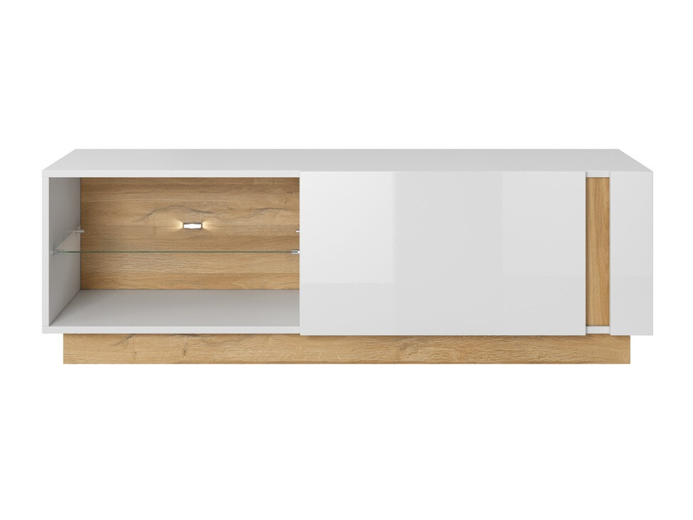 TV komoda Novbela 107 (Belo + Sjajno belo + Grandson hrast)