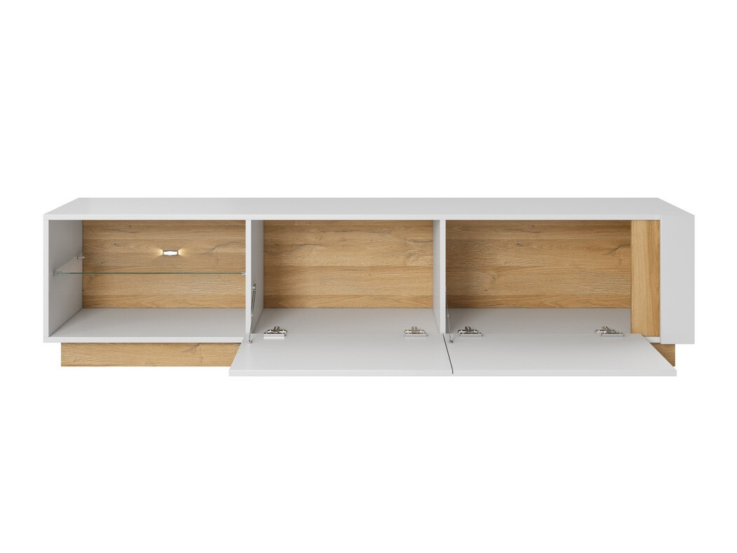 TV komoda Novbela 108 (Belo + Sjajno belo + Grandson hrast)