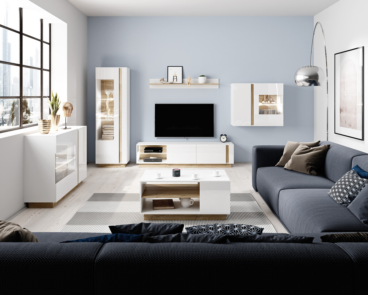 TV komoda Novbela 108 (Belo + Sjajno belo + Grandson hrast)