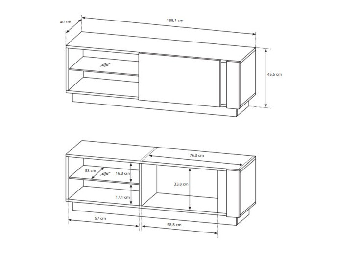 TV sto Novbela 107 (Belo + Sjajno belo + Unuk hrast)