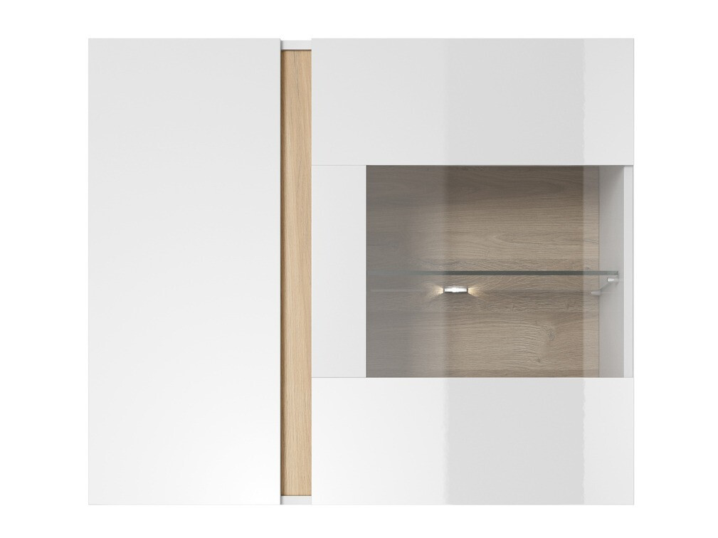 Zidna polica Novbela 112 (Belo + Sjajno belo + Grandson hrast)