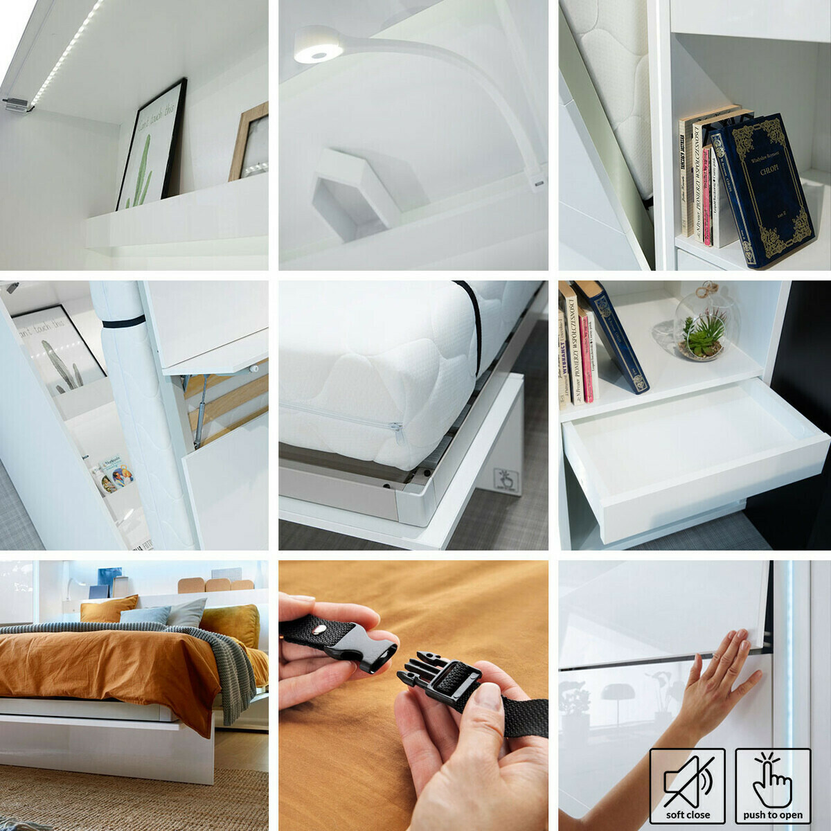 Zidni krevet Concept Pro Lenart V (Sjajno belo)