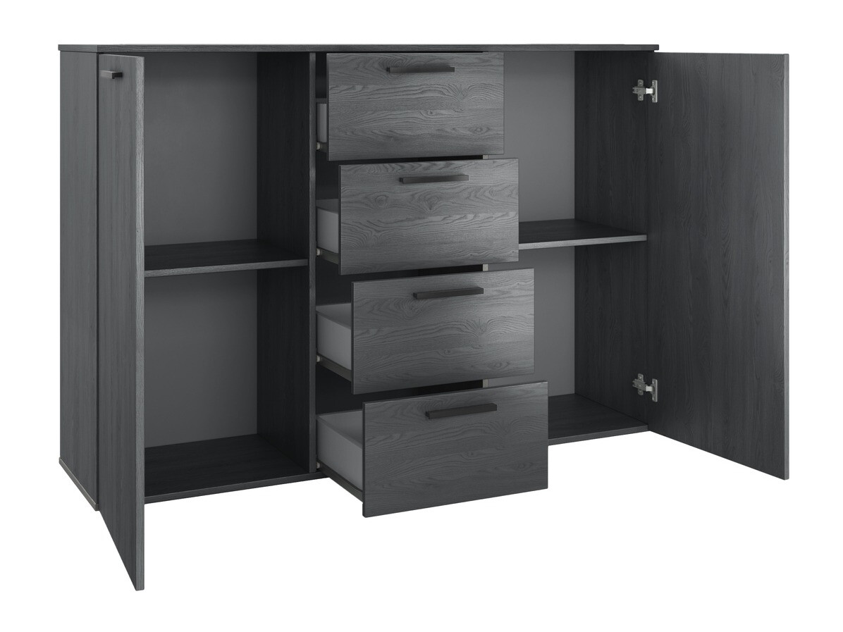 Komoda Levruvu 108 (Sivi hrast + Crno)