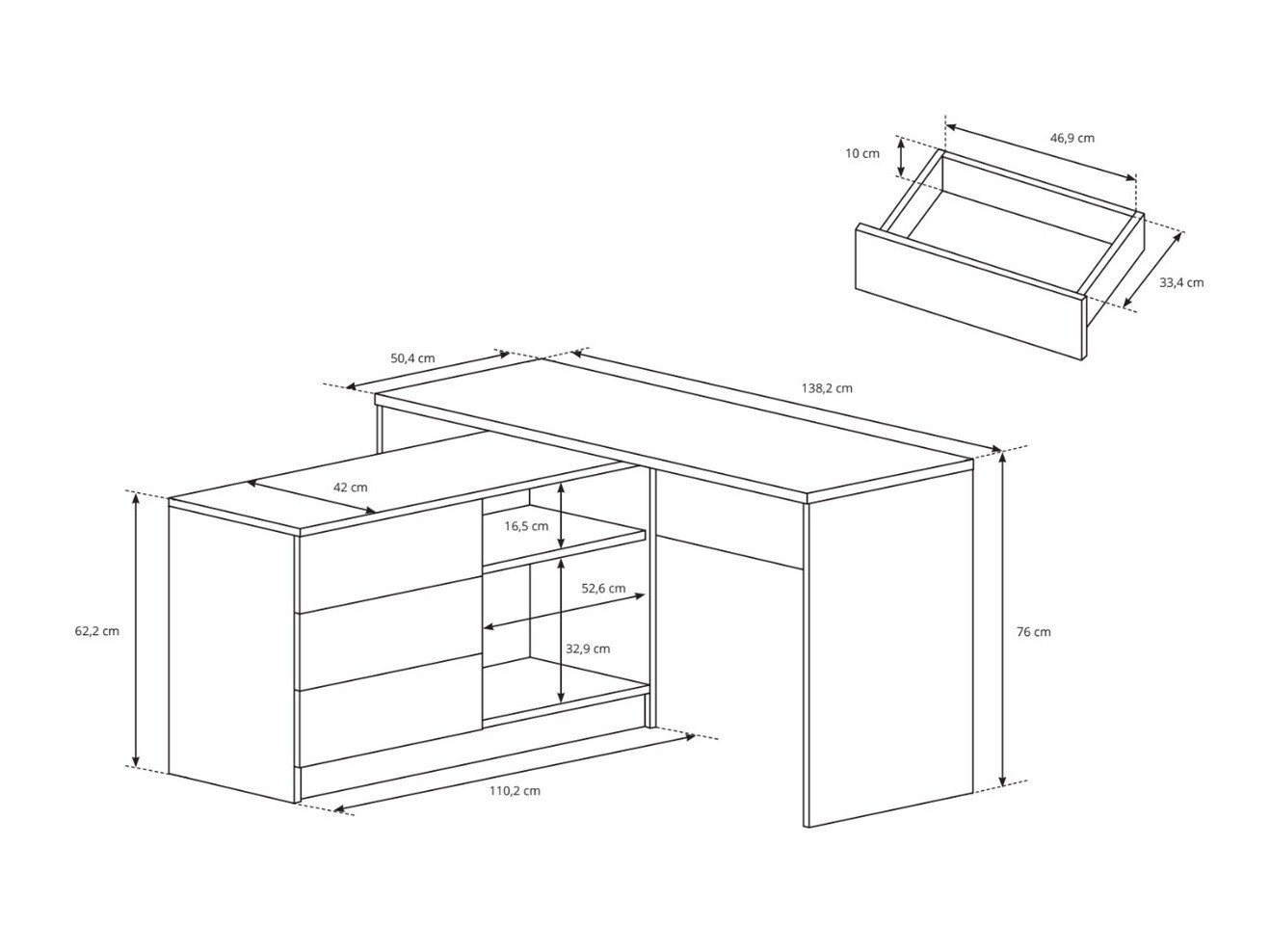 Ugaoni kancelarijski sto Kingston 130 (Belo)
