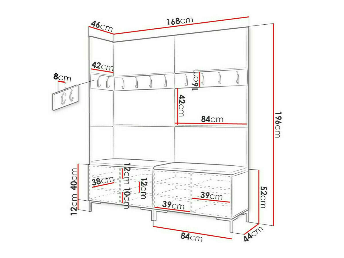 Set za hodnik Tivsoa 104 (Crno)