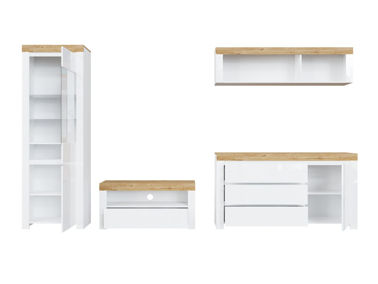 Set za dnevnu sobu Sonsoru 144 (Belo + Sjajno belo + Hrast Votan)