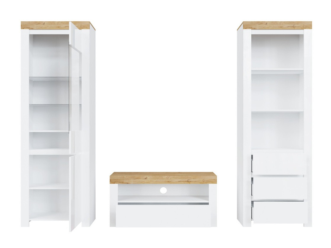 Set za dnevnu sobu Sonsoru 145 (Belo + Sjajno belo + Hrast Votan)