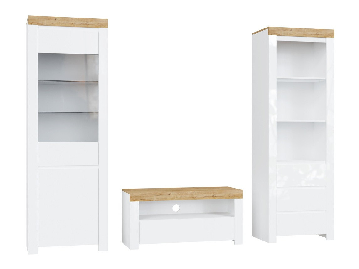 Set za dnevnu sobu Sonsoru 145 (Belo + Sjajno belo + Вотан храст)