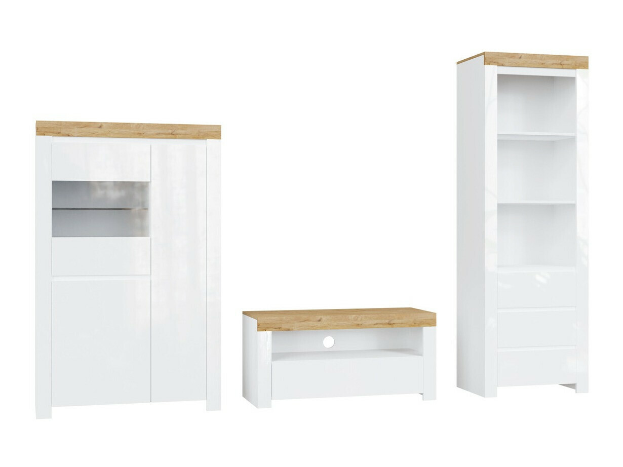 Set za dnevnu sobu Sonsoru 146 (Belo + Sjajno belo + Вотан храст)