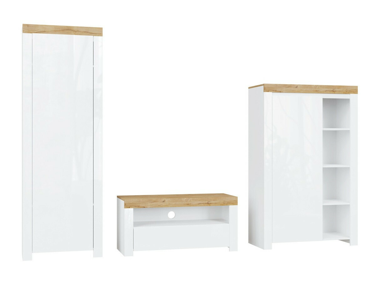 Set za dnevnu sobu Sonsoru 147 (Belo + Sjajno belo + Вотан храст)