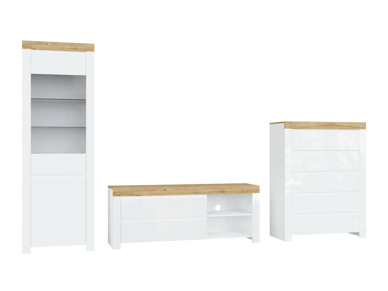 Set za dnevnu sobu Sonsoru 149 (Belo + Sjajno belo + Hrast Votan)
