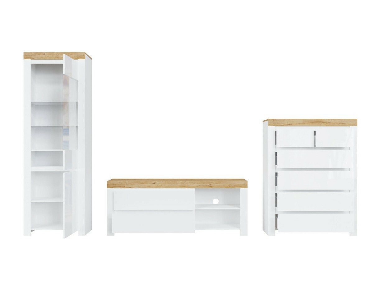 Set za dnevnu sobu Sonsoru 149 (Belo + Sjajno belo + Hrast Votan)