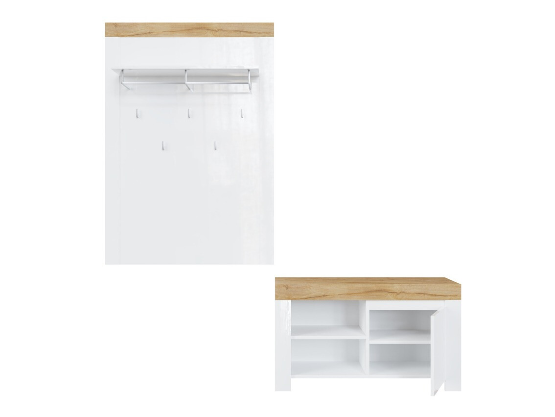 Set za hodnik Sonsoru 140 (Belo + Sjajno belo + Hrast Votan)