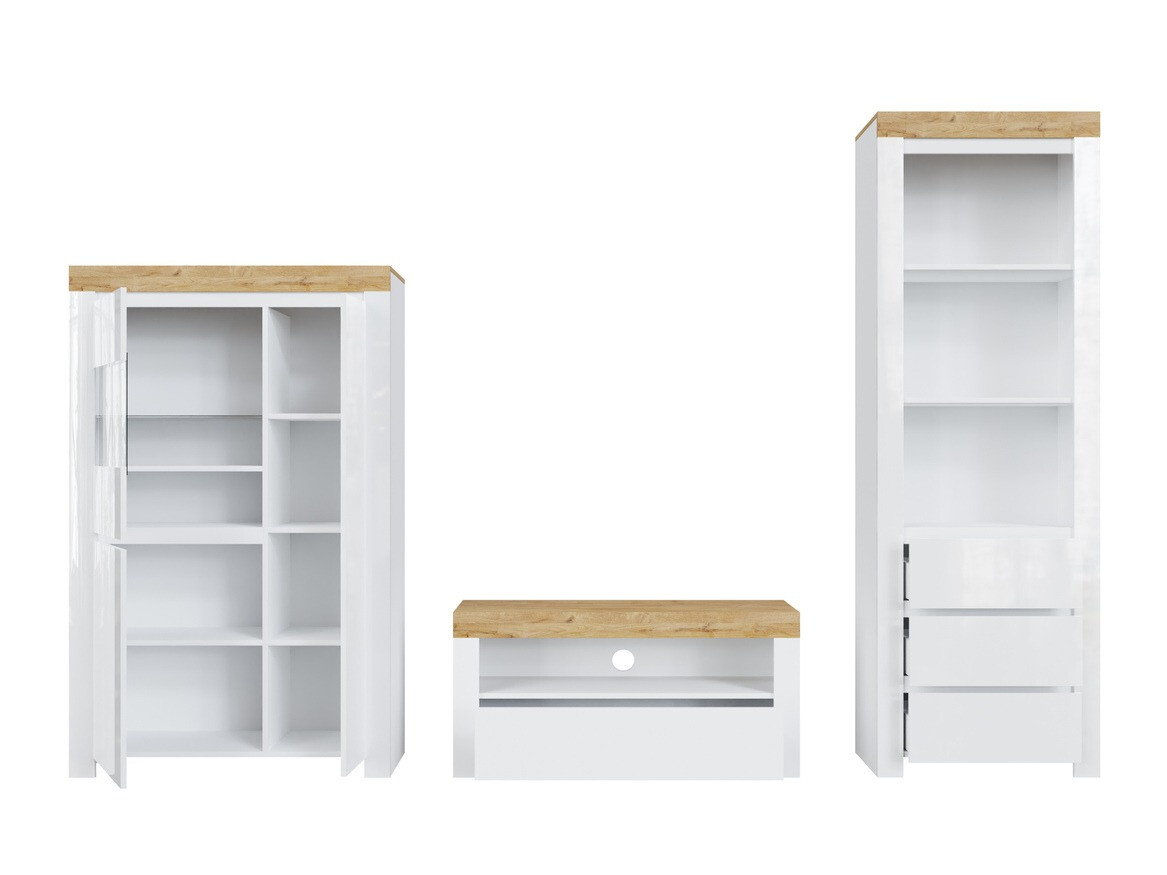 Set za dnevnu sobu Sonsoru 146 (Belo + Sjajno belo + Вотан храст)