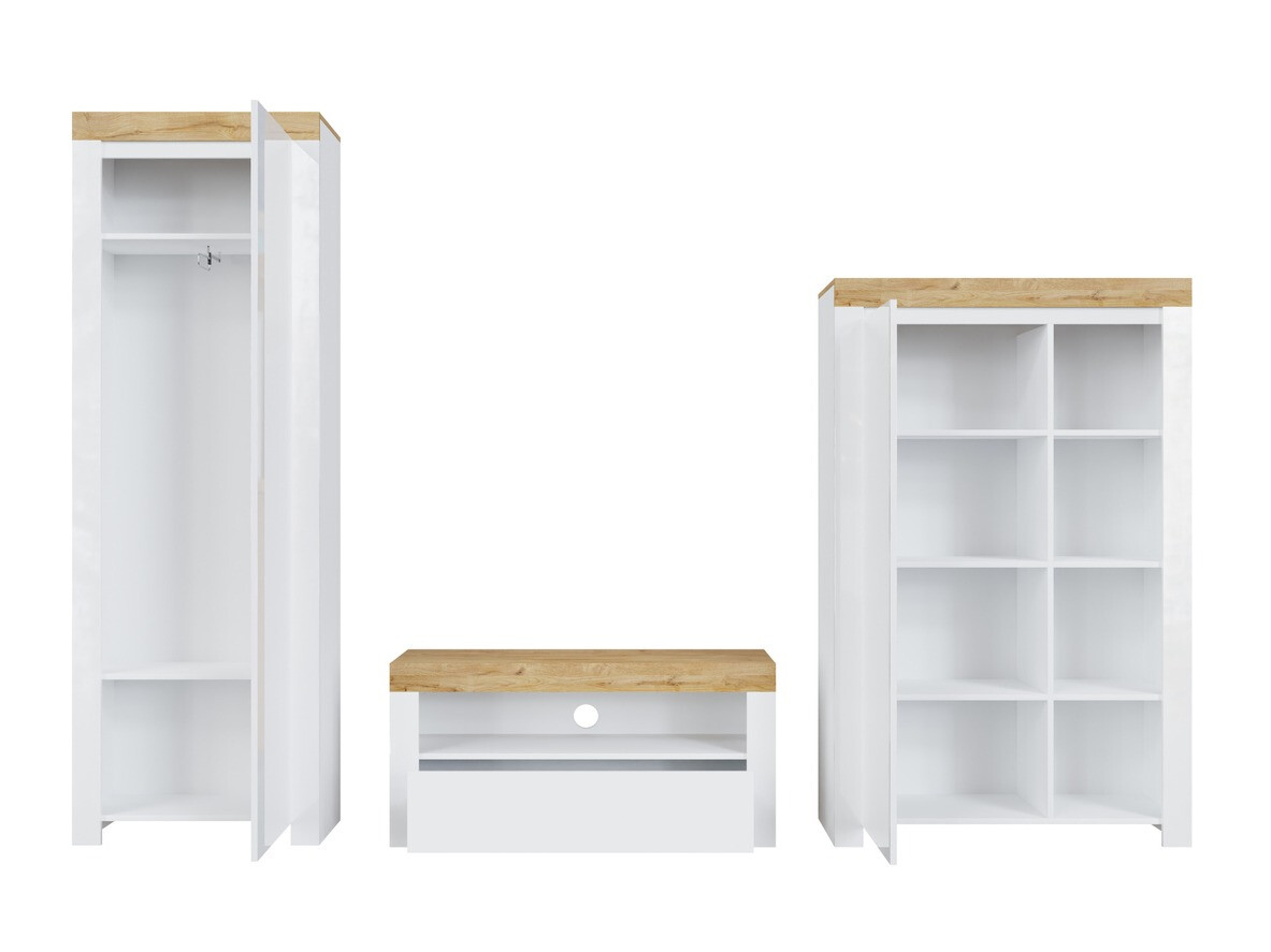 Set za dnevnu sobu Sonsoru 147 (Belo + Sjajno belo + Вотан храст)