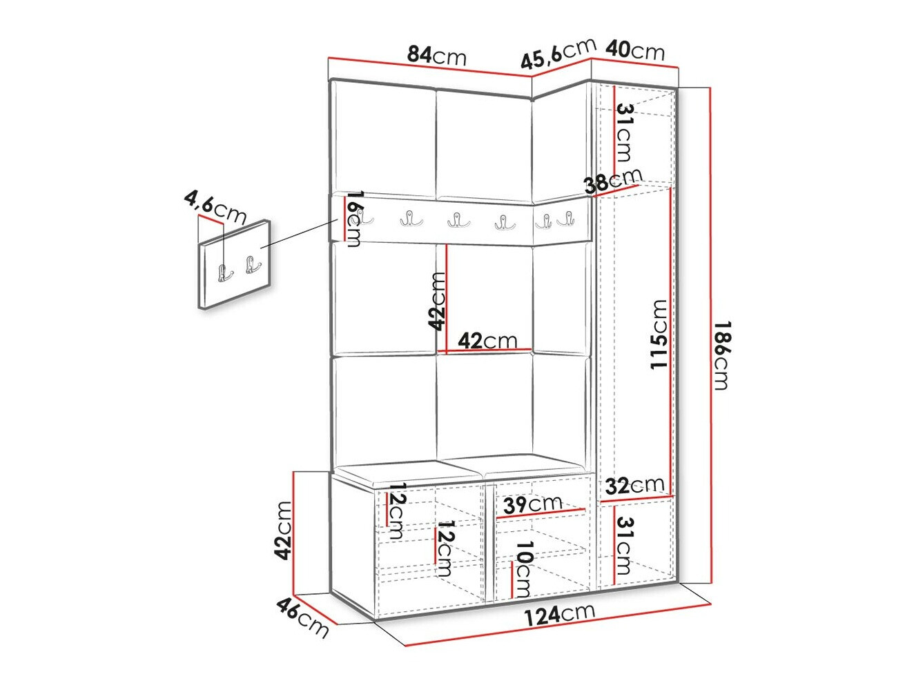 Set za hodnik Hartford 471 (Belo)