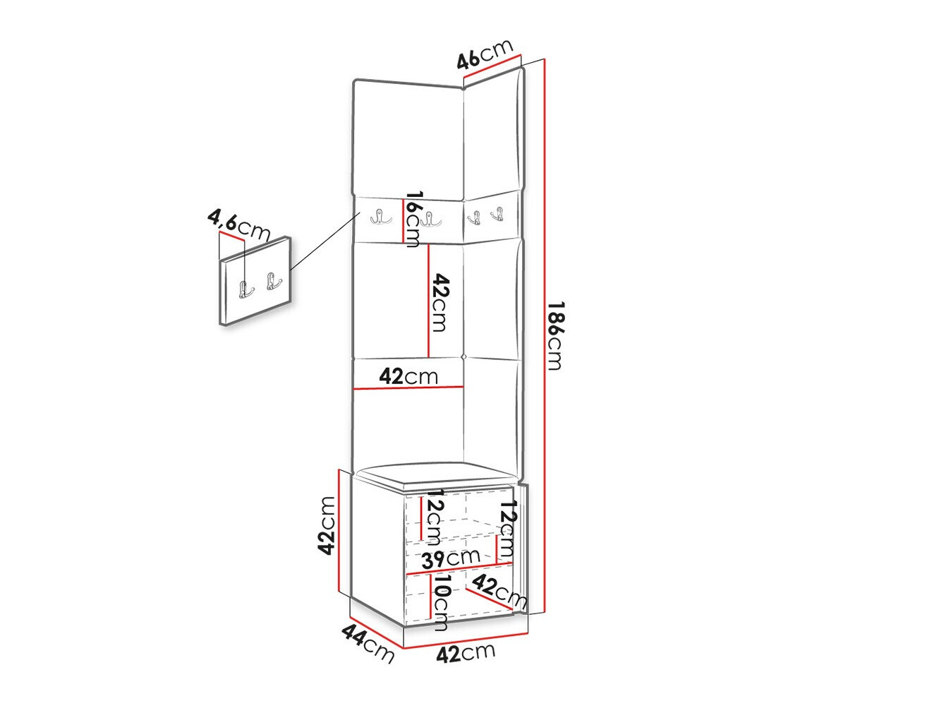 Set za hodnik Hartford 347 (Zanatski hrast + Crno)