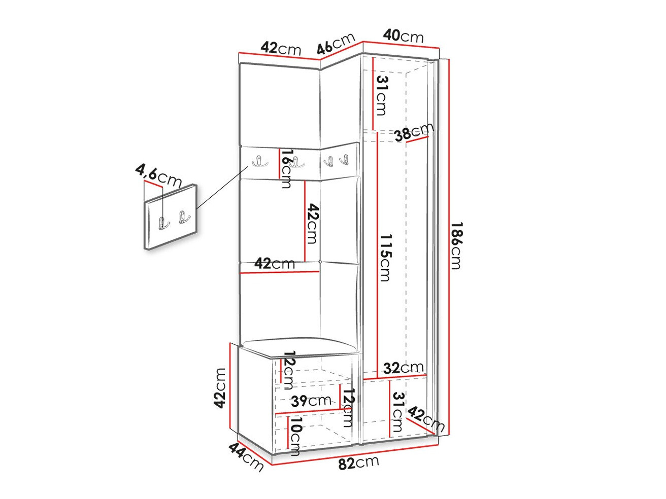 Set za hodnik Hartford 348 (Belo)