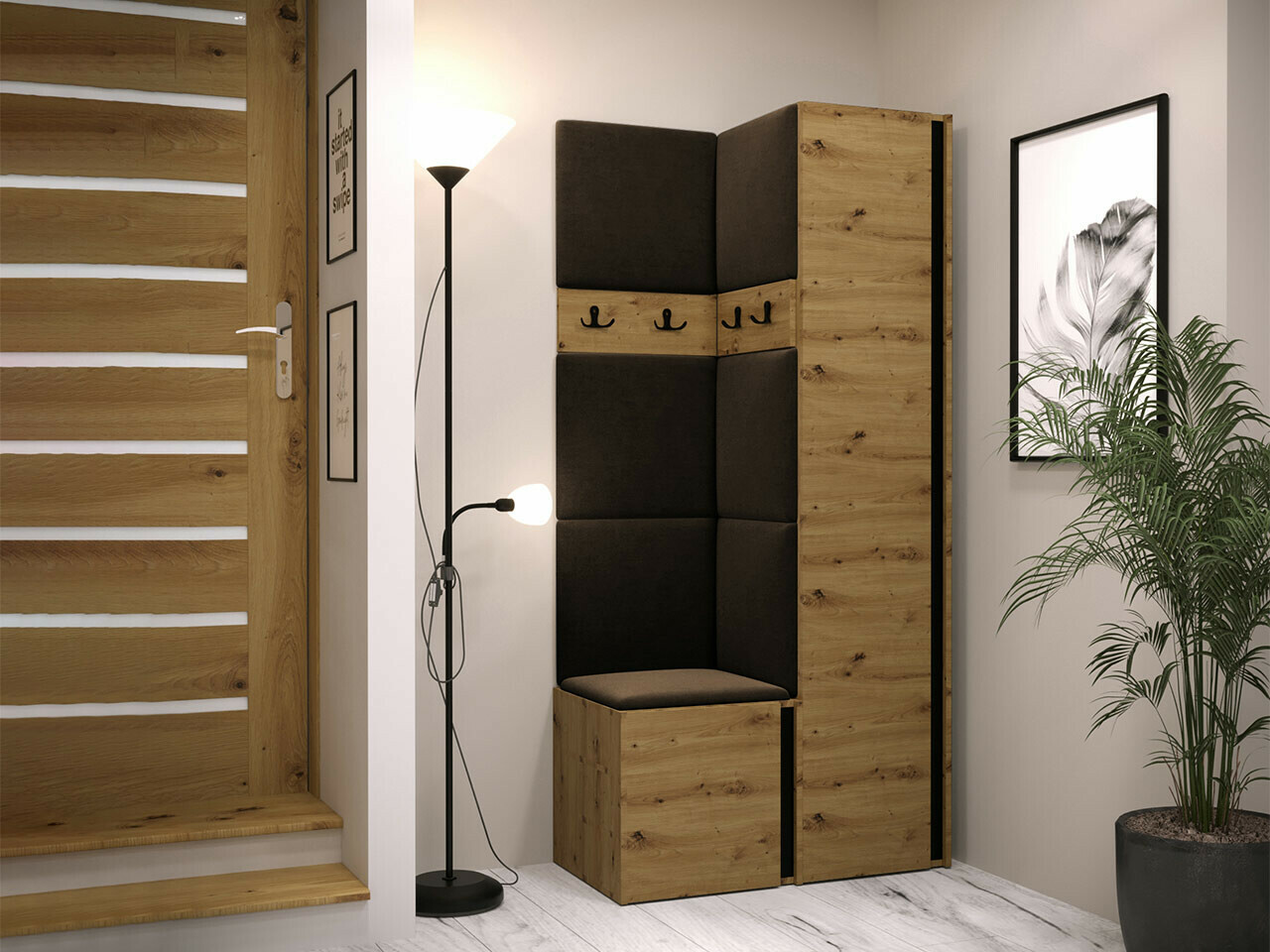 Set za hodnik Hartford 348 (Zanatski hrast + Crno)