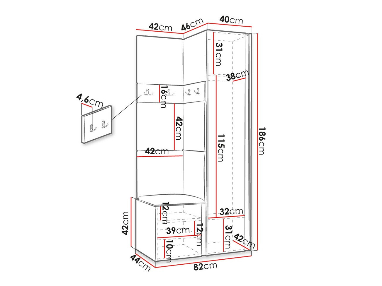 Set za hodnik Hartford 348 (Zanatski hrast + Crno)