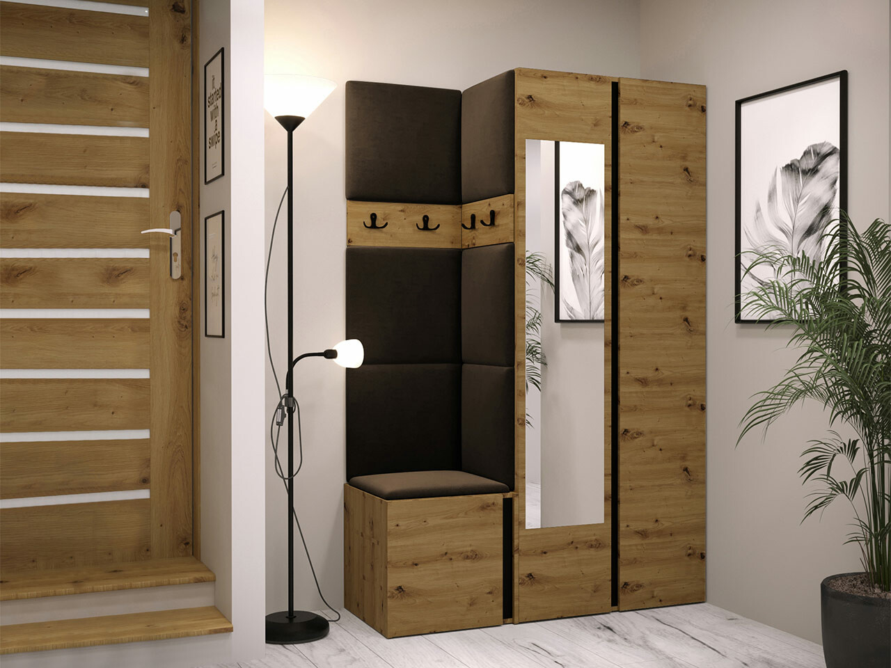 Set za hodnik Hartford 350 (Zanatski hrast + Crno)