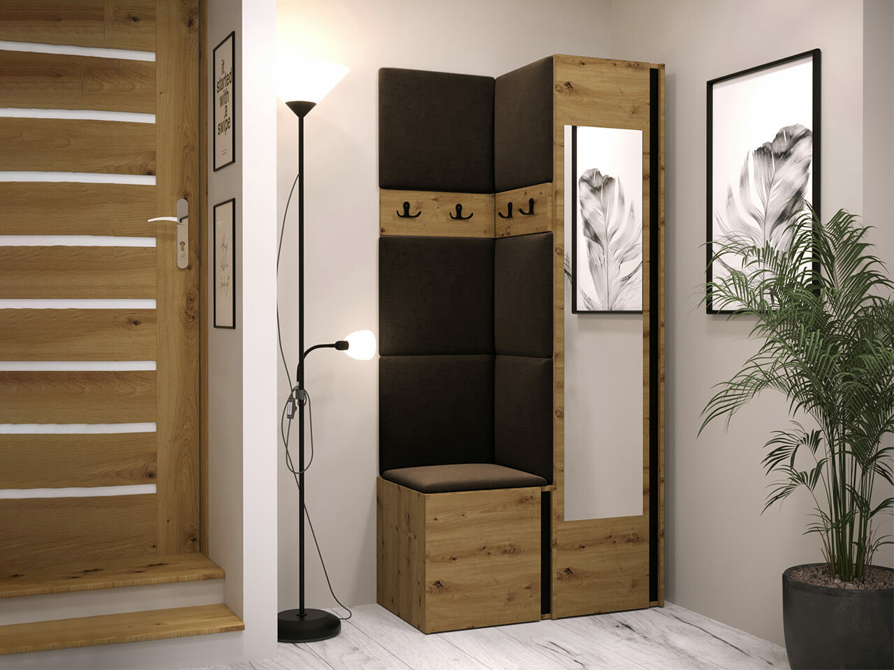 Set za hodnik Hartford 354 (Zanatski hrast + Crno)