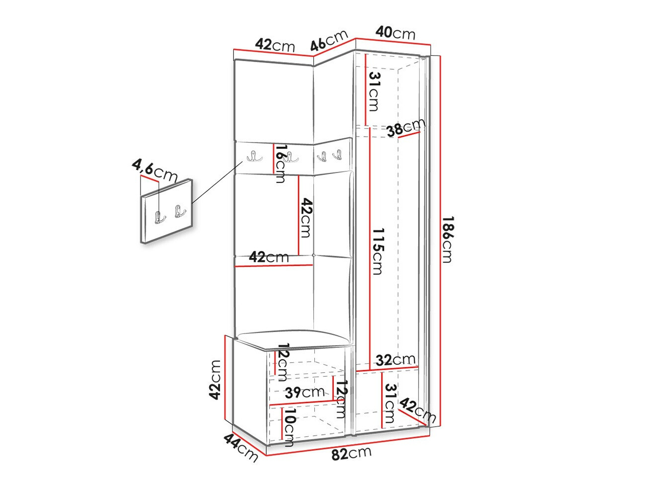 Set za hodnik Hartford 354 (Zanatski hrast + Crno)