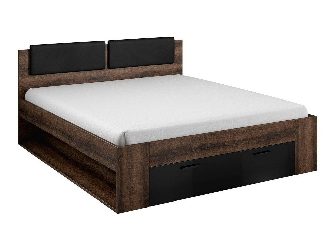 Krevet Levruvu 106 (Manastirski hrast + Crna visoki sjaj)