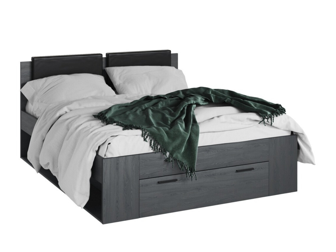 Krevet Levruvu 106 (Sivi hrast + Crno)