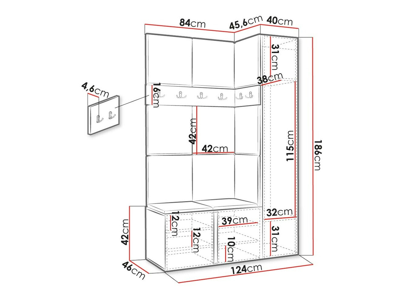 Set za hodnik Hartford 277 (Belo)