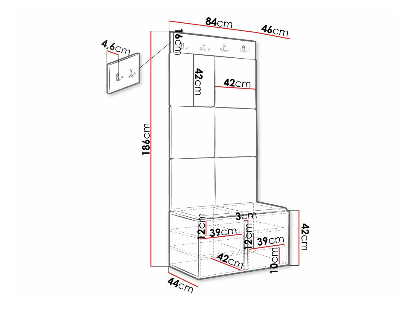 Set za hodnik Hartford 375 (Crno)