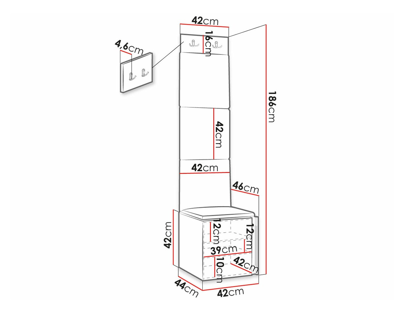Set za hodnik Hartford 378 (Crno)