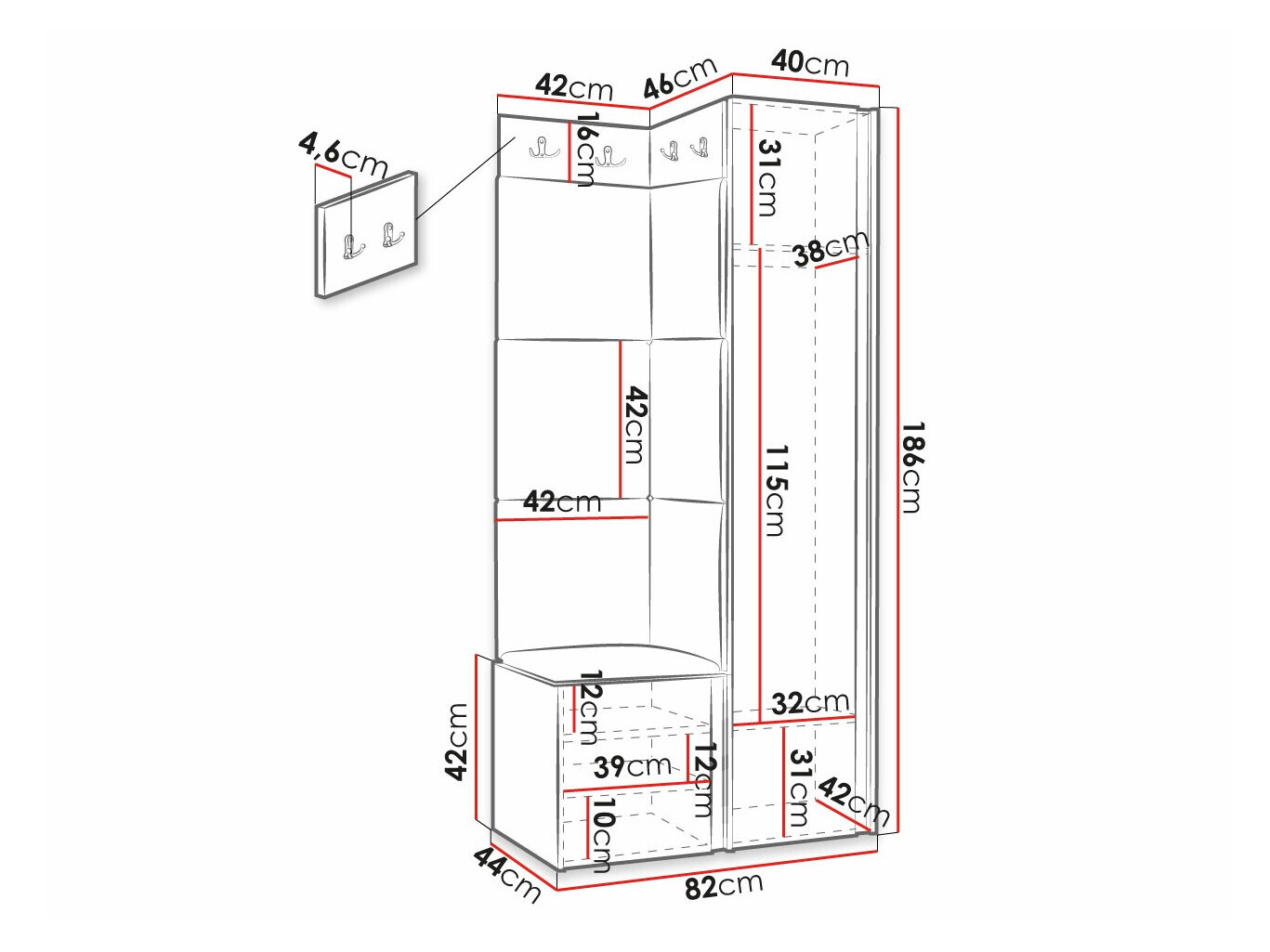 Set za hodnik Hartford 381 (Crno)
