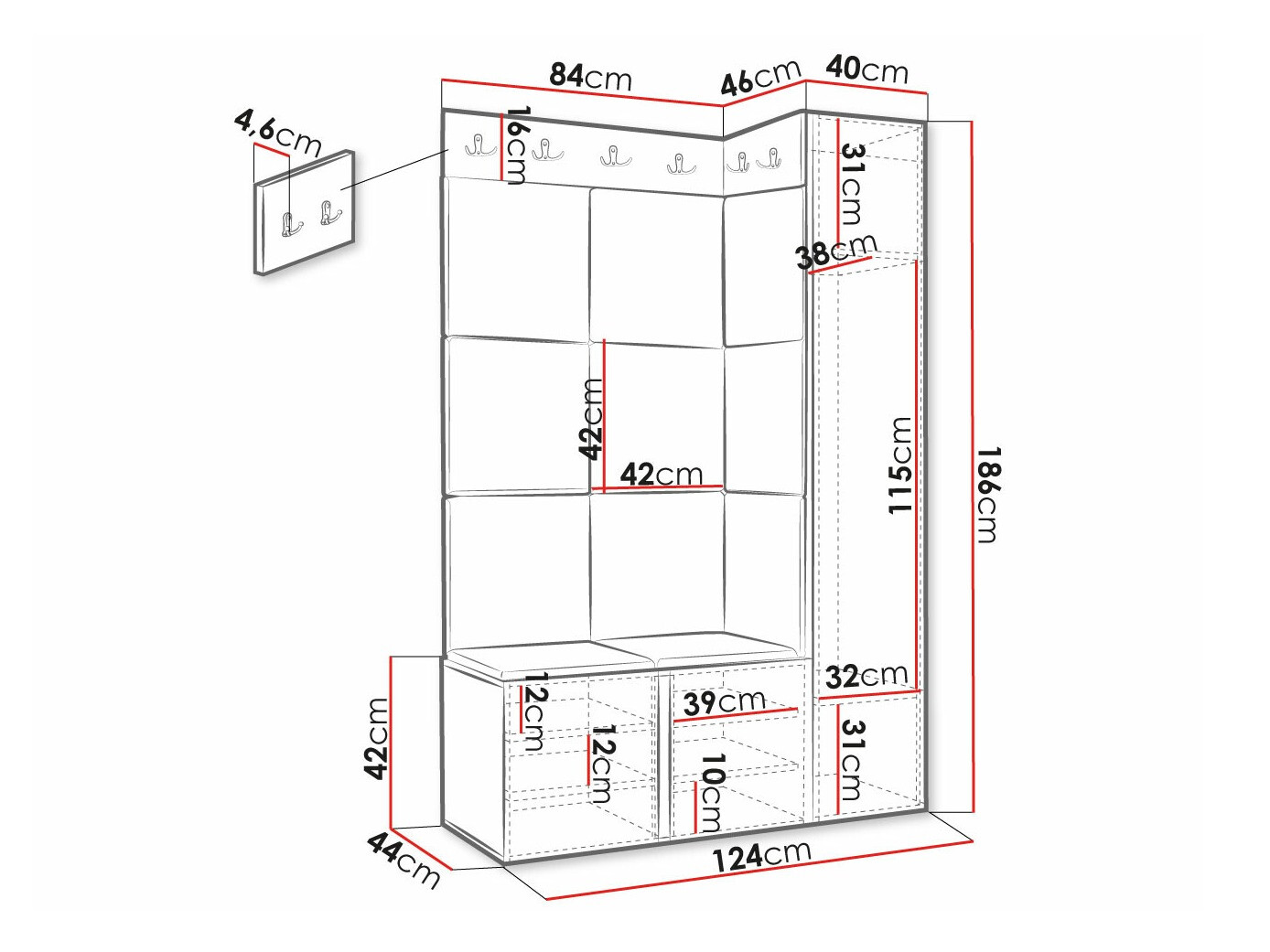 Set za hodnik Hartford 385 (Belo)