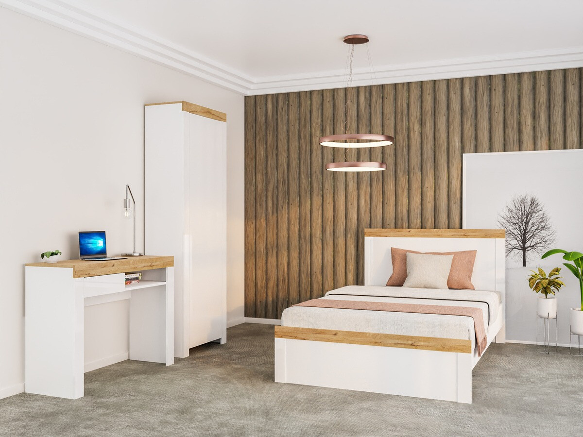 Krevet Sonsoru 115 (Belo + Sjajno belo + Вотан храст)