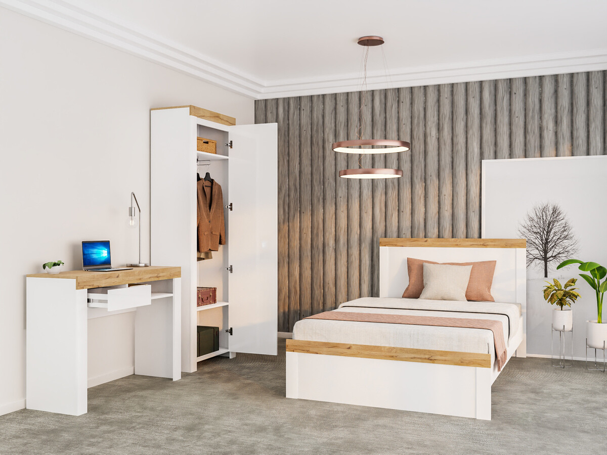 Krevet Sonsoru 115 (Belo + Sjajno belo + Вотан храст)