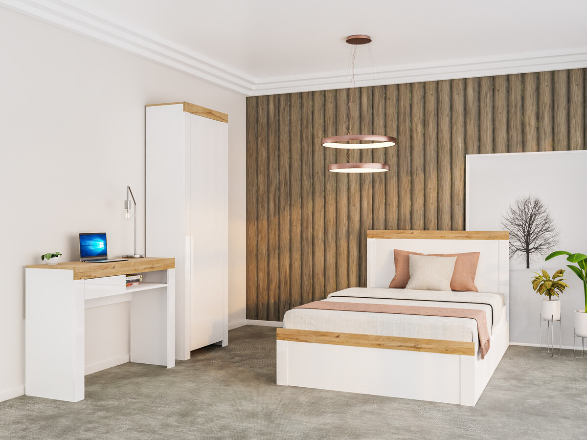 Krevet Sonsoru 115 (Belo + Sjajno belo + Вотан храст)