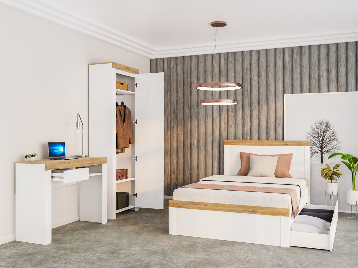 Krevet Sonsoru 115 (Belo + Sjajno belo + Вотан храст)