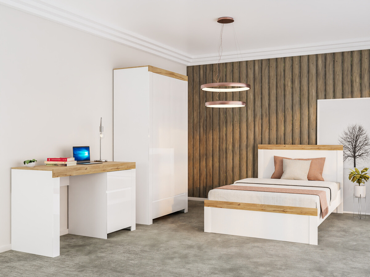 Krevet Sonsoru 115 (Belo + Sjajno belo + Вотан храст)