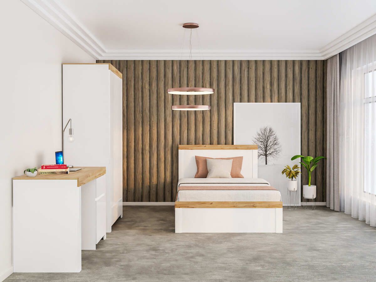 Krevet Sonsoru 115 (Belo + Sjajno belo + Вотан храст)