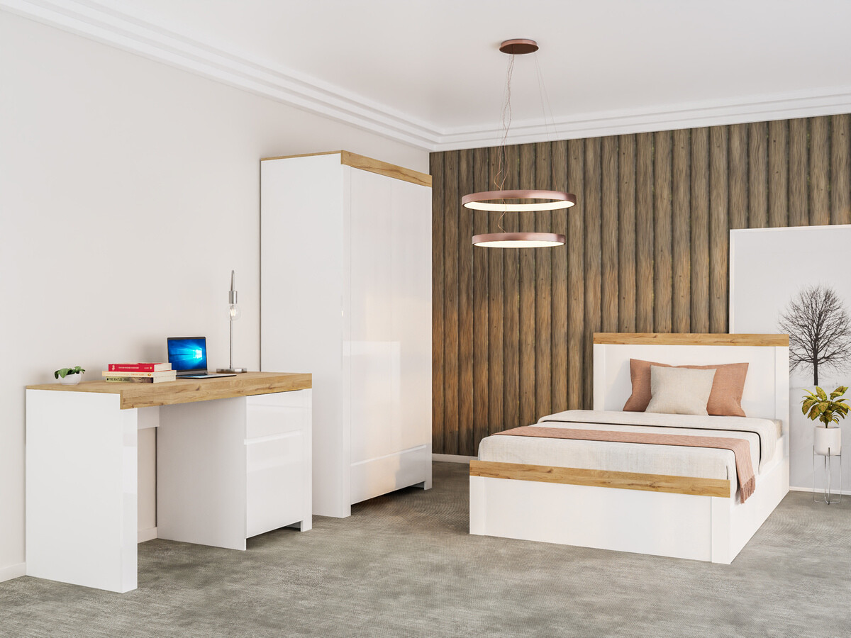 Krevet Sonsoru 115 (Belo + Sjajno belo + Вотан храст)