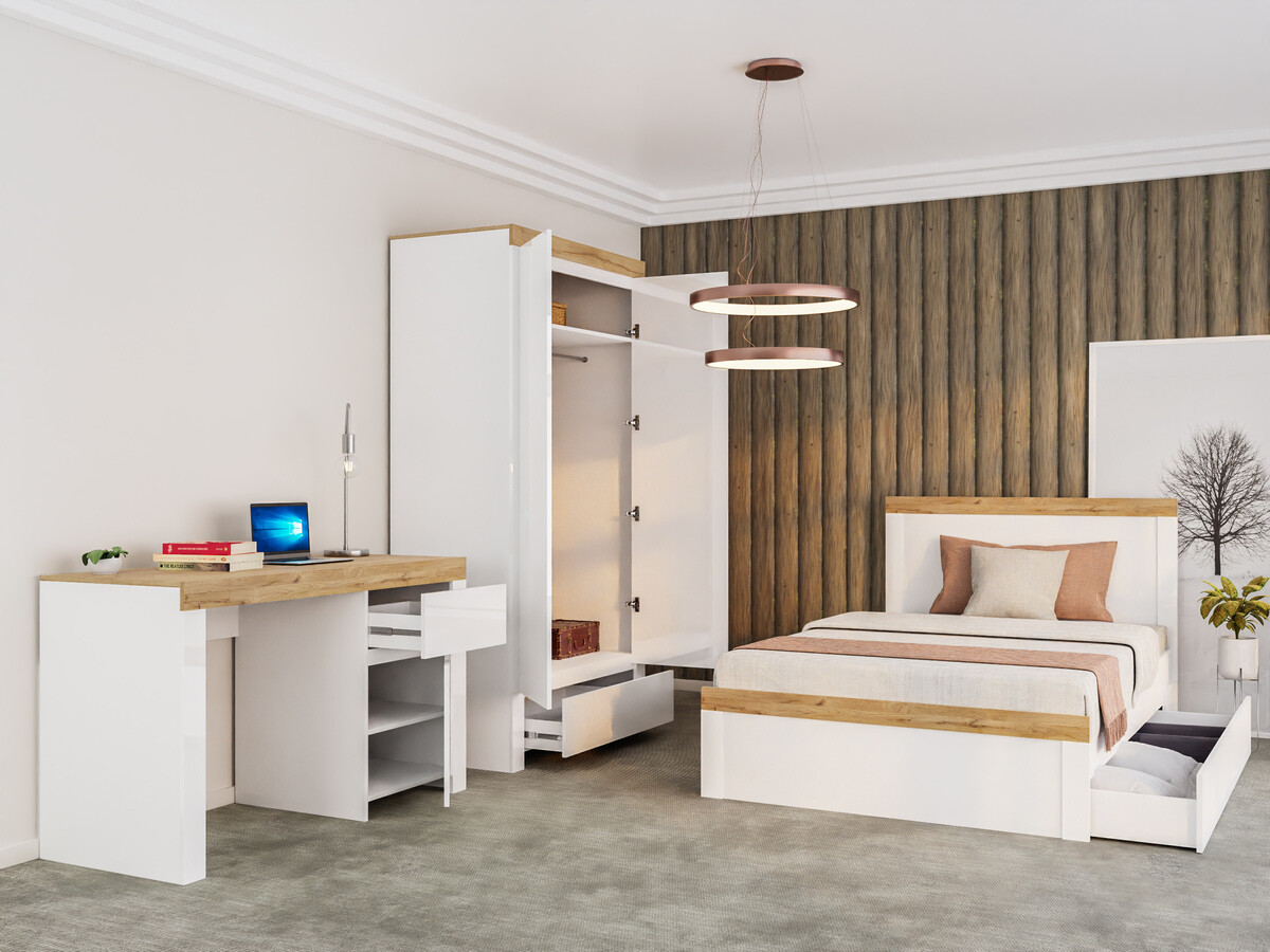 Krevet Sonsoru 115 (Belo + Sjajno belo + Вотан храст)