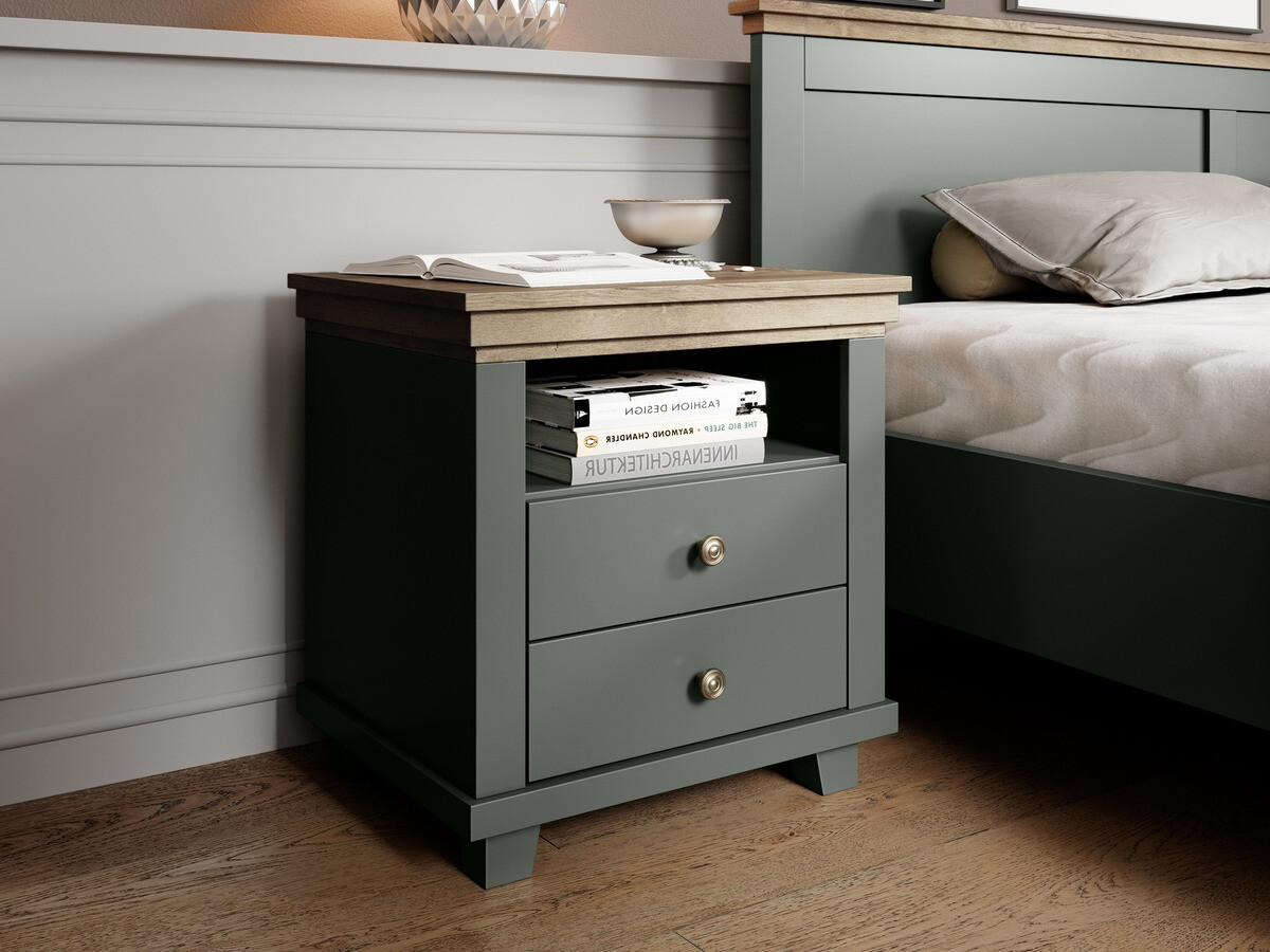 Noćni ormarić Tolnue 117 (Tamno zelena + Храст лефкас)