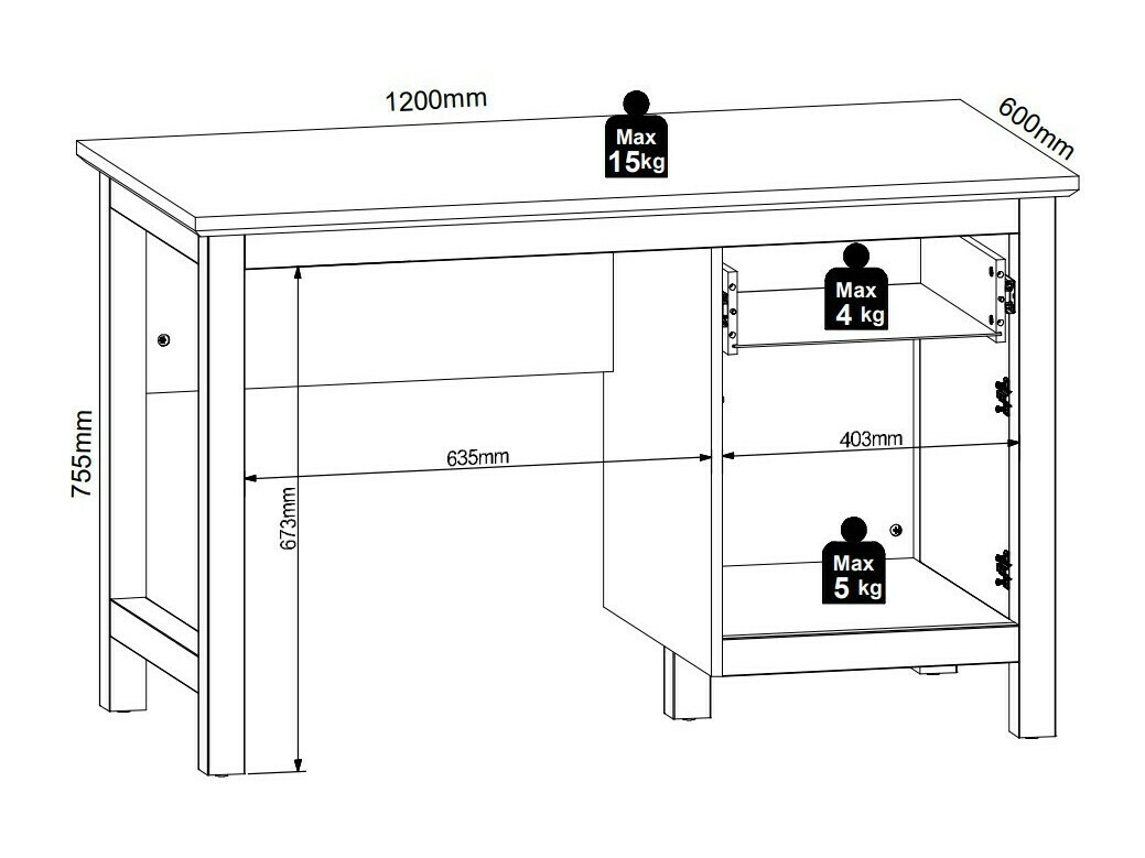 Kancelarijski sto Sordoro 129 (Graphite + Zanatski hrast)