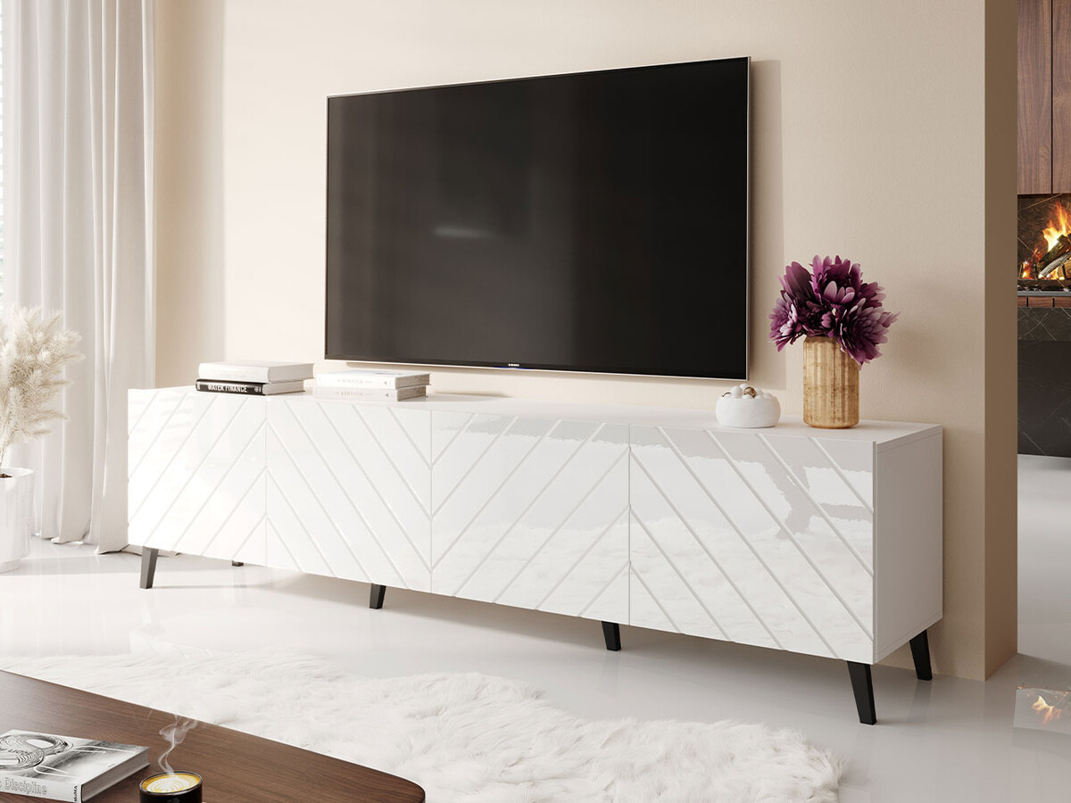 TV komoda Charlotte 145 (Belo + Sjajno belo)
