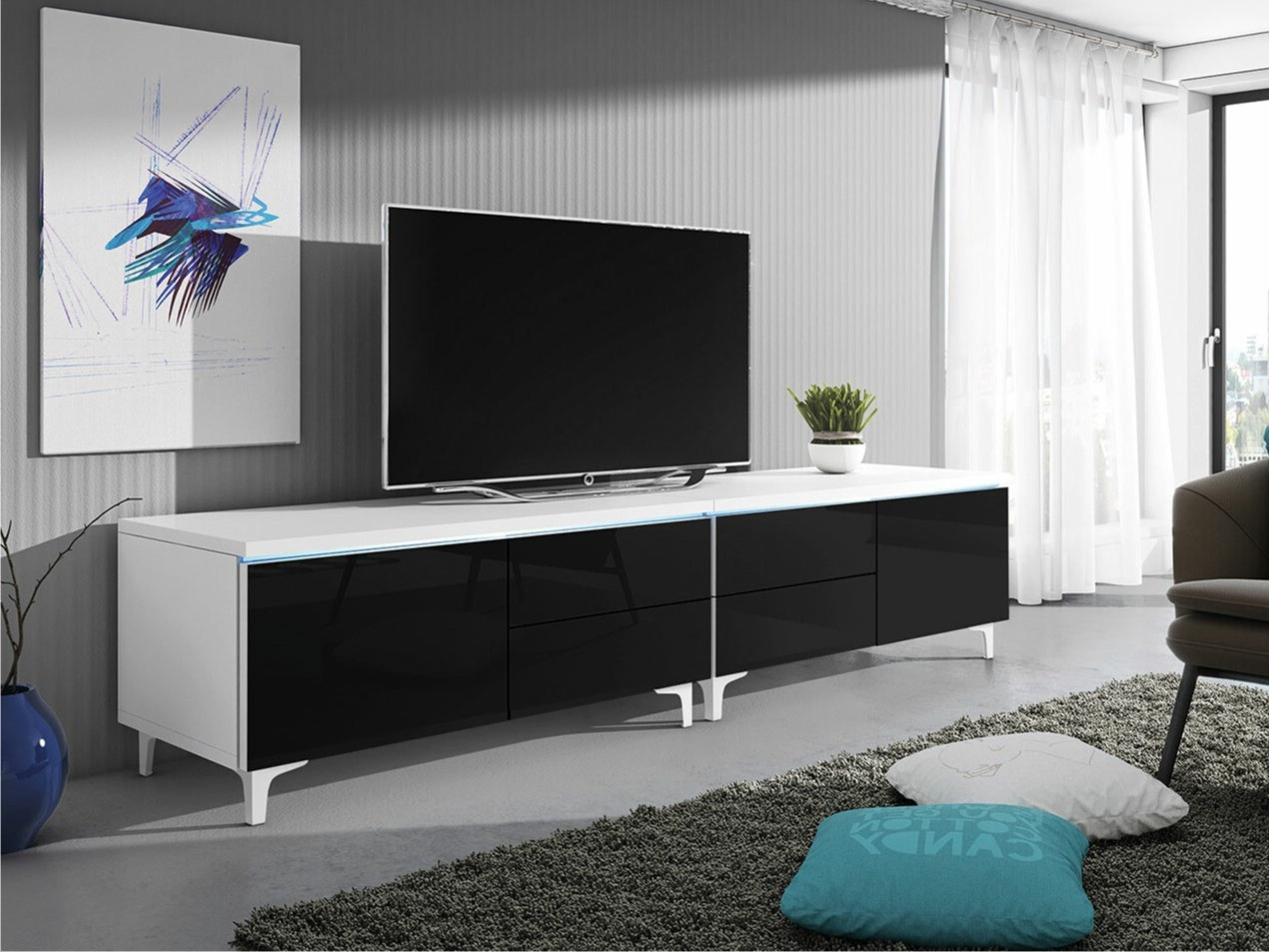 TV komoda Hortus I (Belo + Sjajno crna)