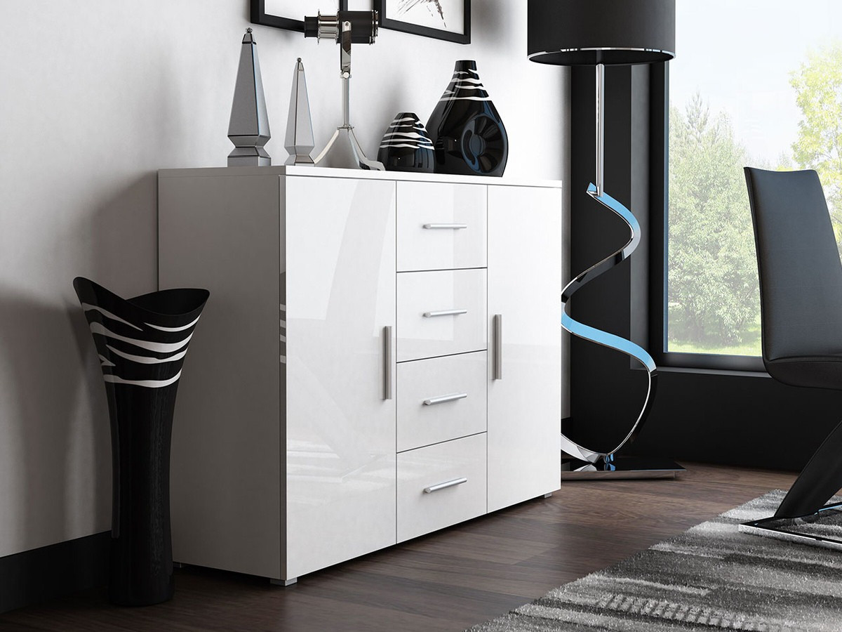 Komoda Charlotte 118 (Belo + Sjajno belo)